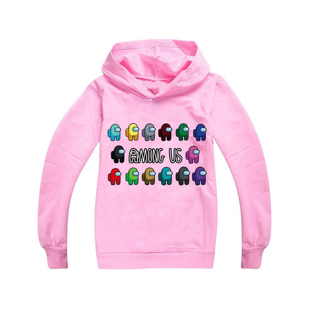 (Pink, 130cm/6-7 years) Kids Boys Girls Hoodies Among Us Game Pattern Hoody Coat Tops Age 3-14Yrs