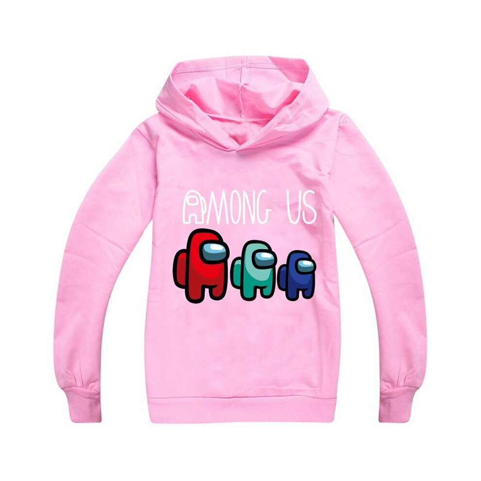 (Pink, 130cm/6-7 years) Game Among Us Kids Hoodies Boys Girls Impostor Hooded Sweatshirt Jumpers Tops