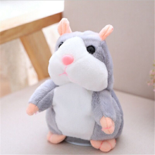 (Gray, 15CM) Cute Talking Hamster Mimicry Pet Plush Toy Kids Speak Talking Sound Record Toy