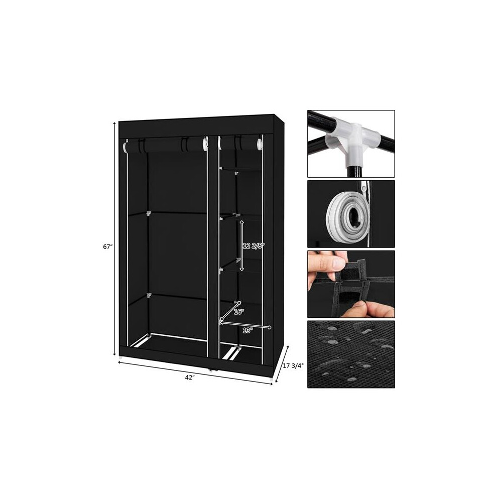 67 inch Portable Closet Storage Organizer Wardrobe Clothes Rack Black