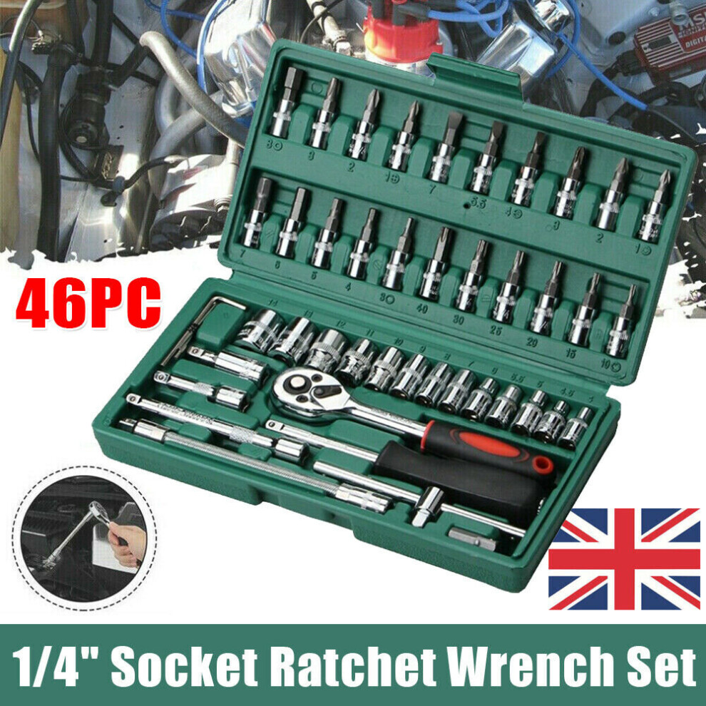 46 Pcs Metric Sockets Set 1/4" Hss Drive Car Ratchet Torque Wrench Kit 097325100140