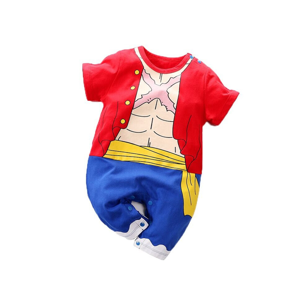 (Red Blue, 66?3-6M?) Baby Romper Dragon Ball Naturo Short Sleeve Luffy Jumpsuit Baby Boy Girl Clothes