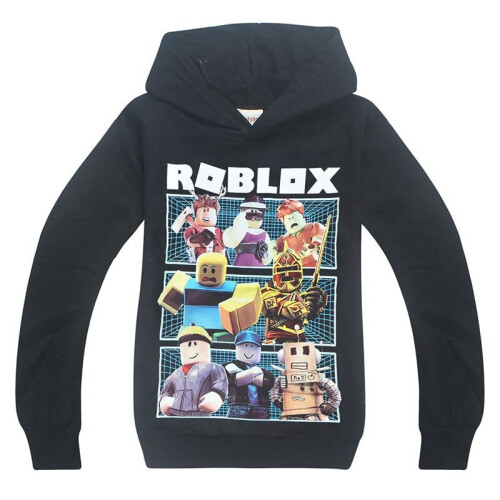(Black, 140cm) Children's Roblox Print Hoodie Sweater Long Sleeve Fashion Pullover Tops