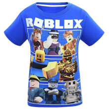 (Blue, 160cm) Roblox Character Game Children Roblox Print Cotton Short Sleeve Casual T shirt
