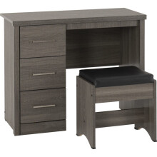 Lisbon 2 Piece Dressing Table Set Black Wood Grain/Black Faux Leather