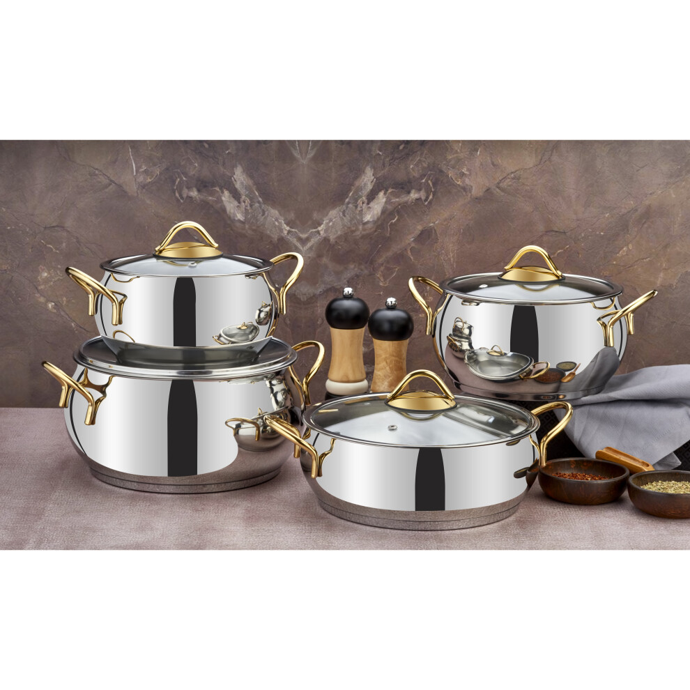 Evimsaray Sevval Series 8-piece Stainless Steel Cookware Set (Gold)