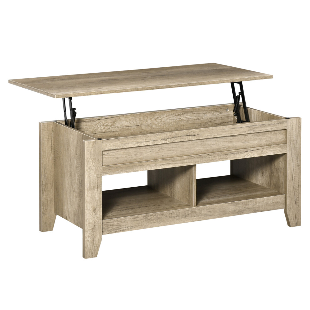 HOMCOM Lift Top Coffee Table w/  Hidden Storage Compartment & Shelves