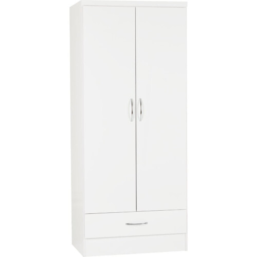 NEVADA 2 DOOR 1 DRAWER WARDROBE - WHITE GLOSS