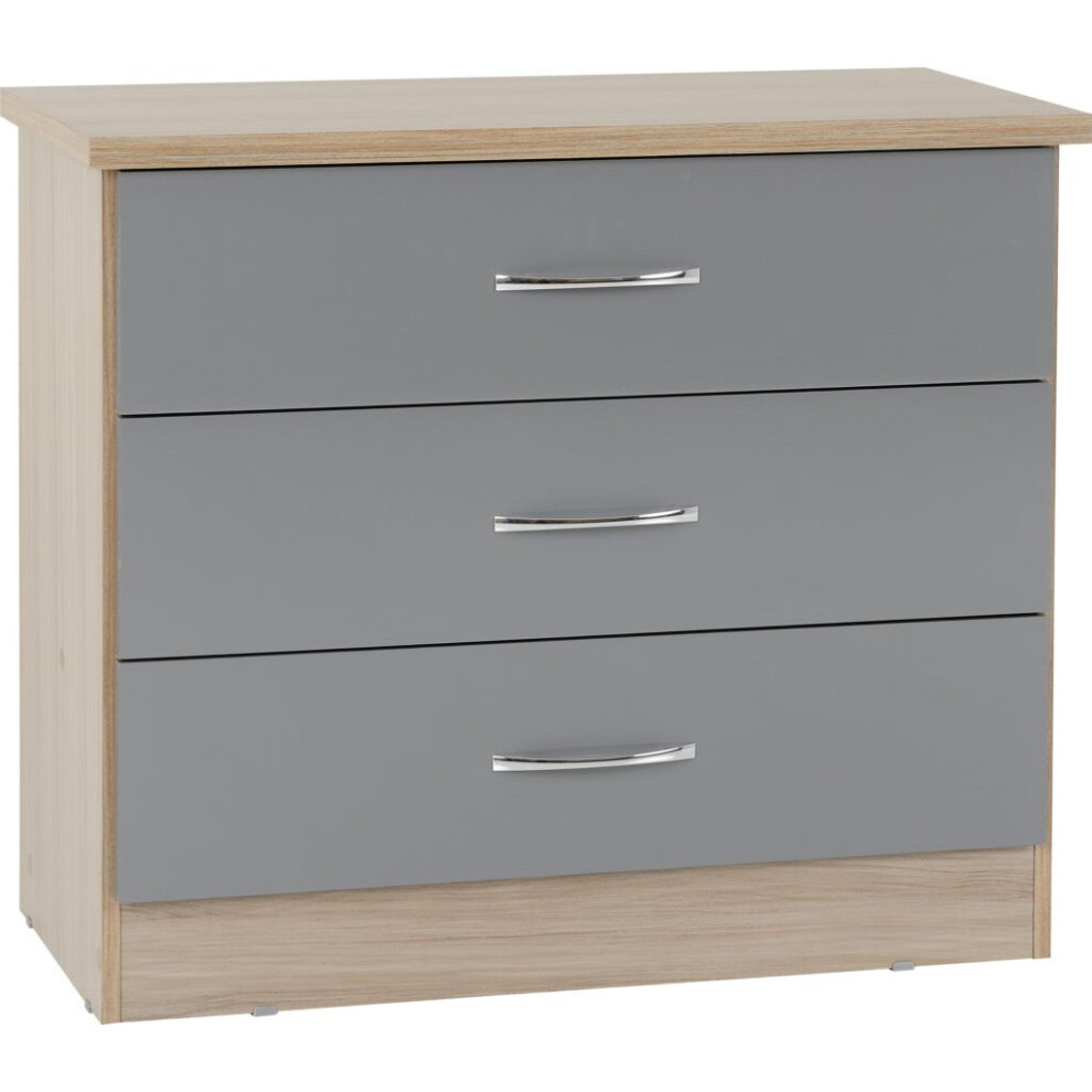 Nevada 3 Drawer Chest Grey Gloss/Light Oak Effect Veneer