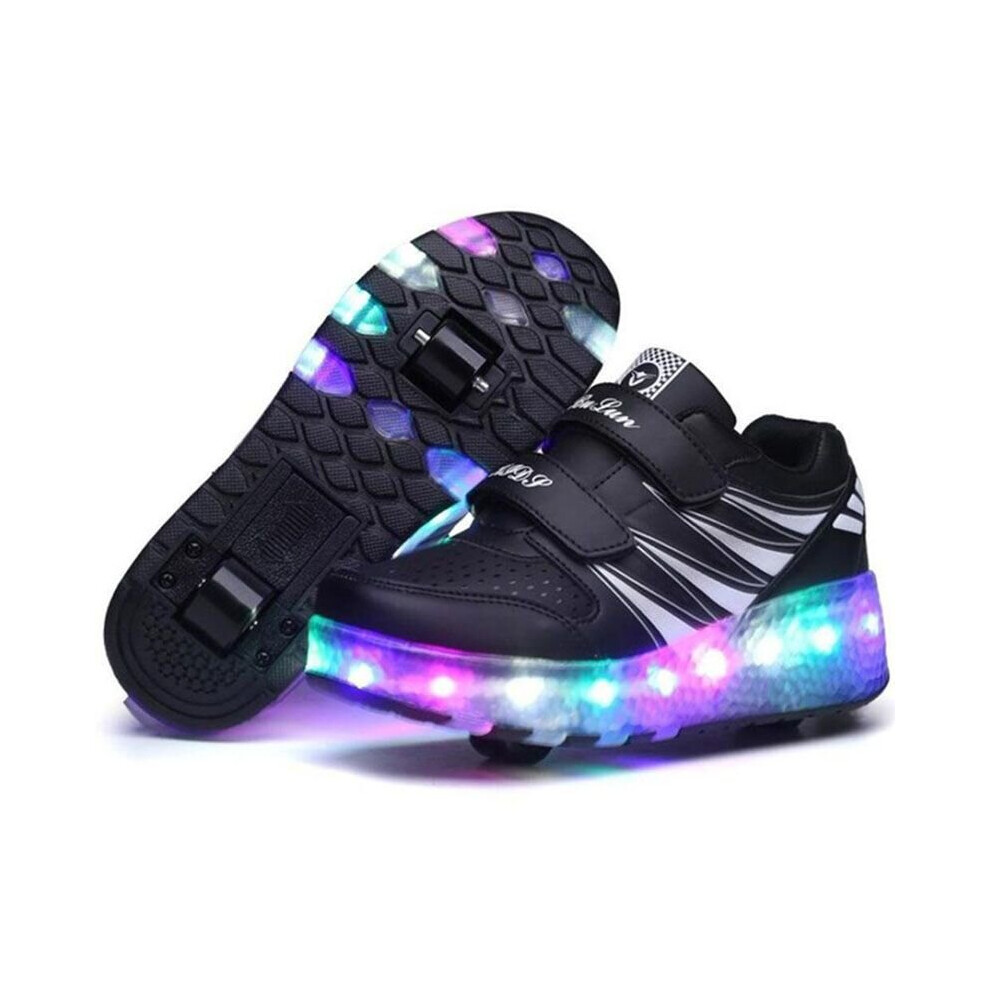 (Black, EU36) LED Shoes With Wheels Mesh Roller Skate Glowing Kid Luminous Men Women Sneakers