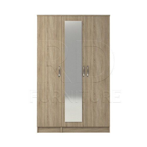 RD Furniture Ready assembled Classic 3 Door Mirrored Wardrobe Oak