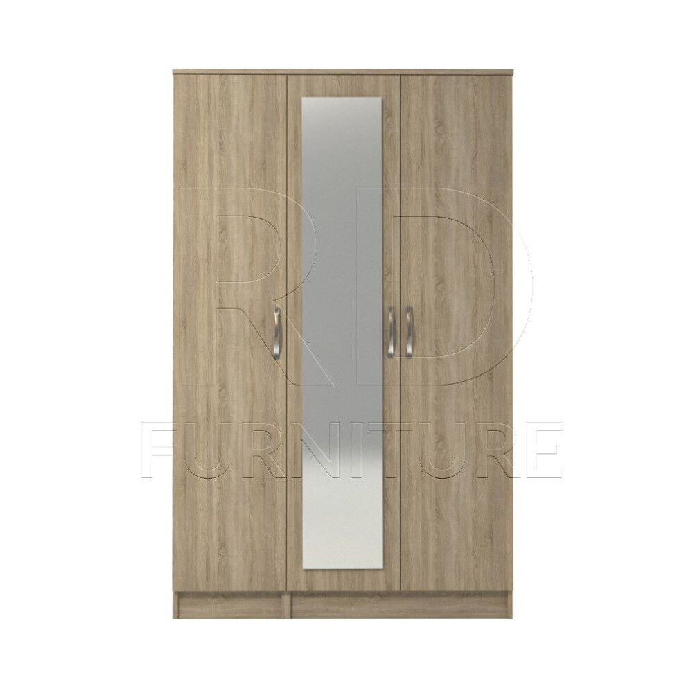 Ready assembled Classic 3 Door Mirrored Wardrobe Oak