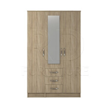 Ready assembled Classic 3 Door 3 Drawer Combi Mirrored Wardrobe Oak