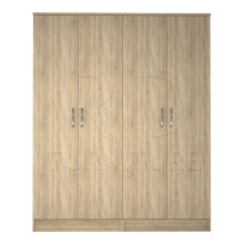 Ready-Assembled Classic Oak 4-Door Wardrobe, 2-Section, with Shelves & Hanging Rails