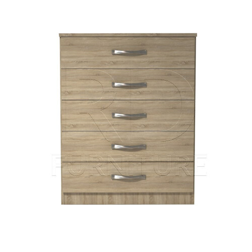 RD Furniture Ready assembled Classic Oak 5-Drawer Chest on Castors - Smooth-Running Drawers, Metal Handles