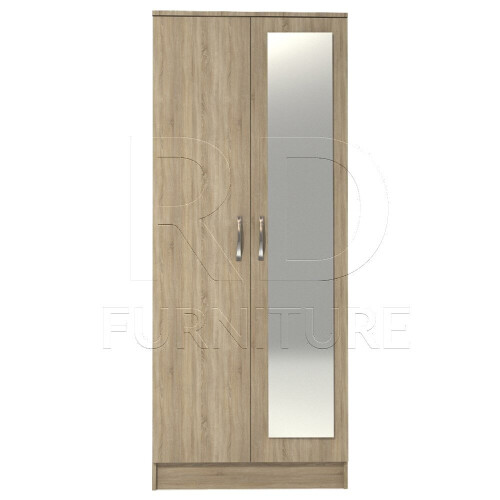 RD Furniture Ready assembled Classic 2 Door Mirrored Wardrobe Oak