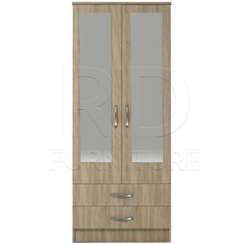 RD Furniture Ready assembled Classic 2 Door 2 Drawer Mirrored Wardrobe Oak