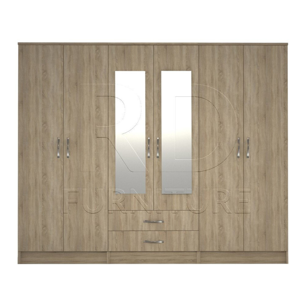 Ready assembled Classic 6 Door Mirrored Wardrobe Oak-image-OPC-P8KGJBP-NEW