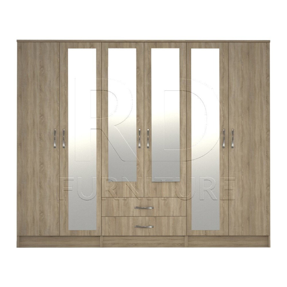 Ready assembled Classic 6 Door 4 Mirror Wardrobe Oak