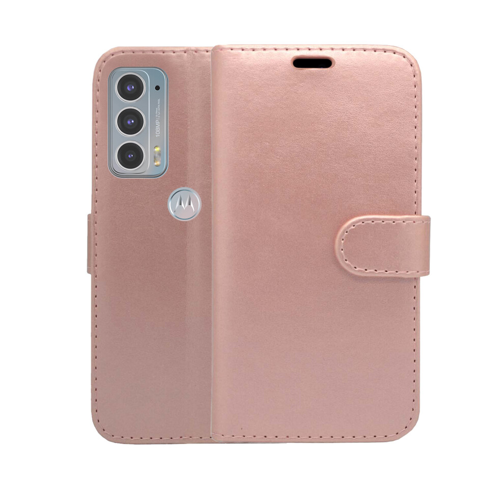 (Rose ) For Motorola Edge 20 Wallet Flip Pu Leather Pouch Case Cover Gold 304063160665