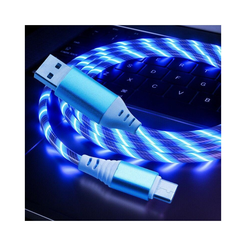 (Samsung Galaxy A20e, Blue) For Samsung Smartphones Flowing LED USB Type C Light Up Charging Cable