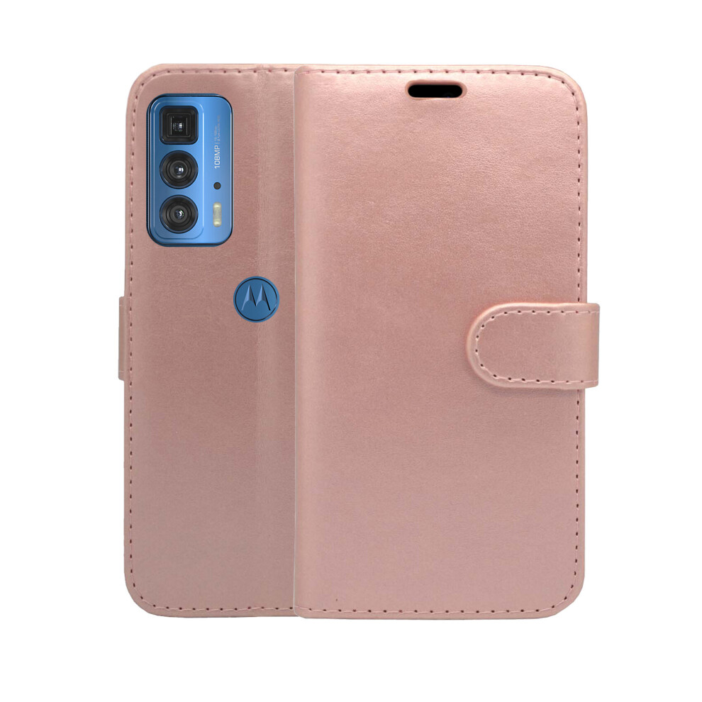 (Rose ) For Motorola Edge 20 Pro Wallet Flip Pu Leather Pouch Case Cover Gold 304063160702