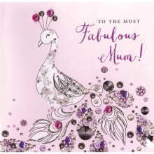 Fabulous Mum Mother's Day Card Buttoned Up Embellished Peacock Greeting Cards