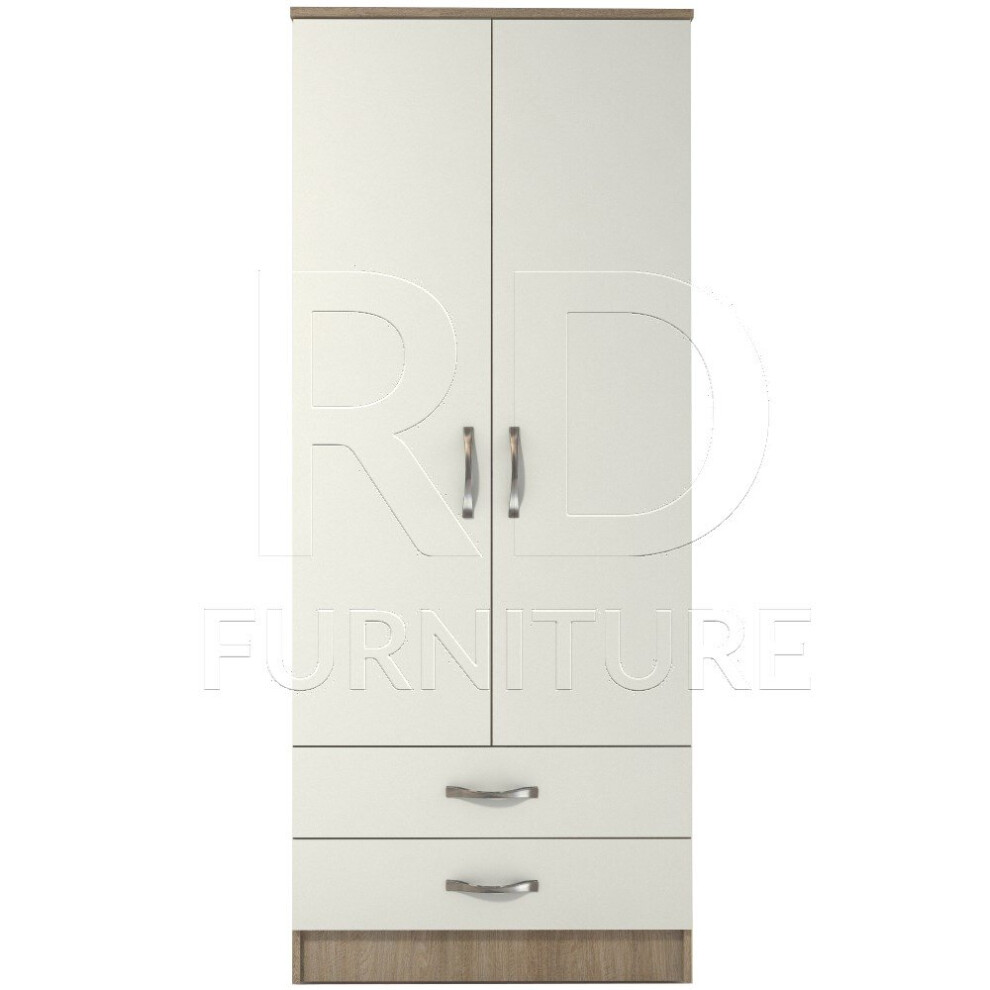 Ready assembled Classic 2 Door 2 Drawer Wardrobe Oak And White