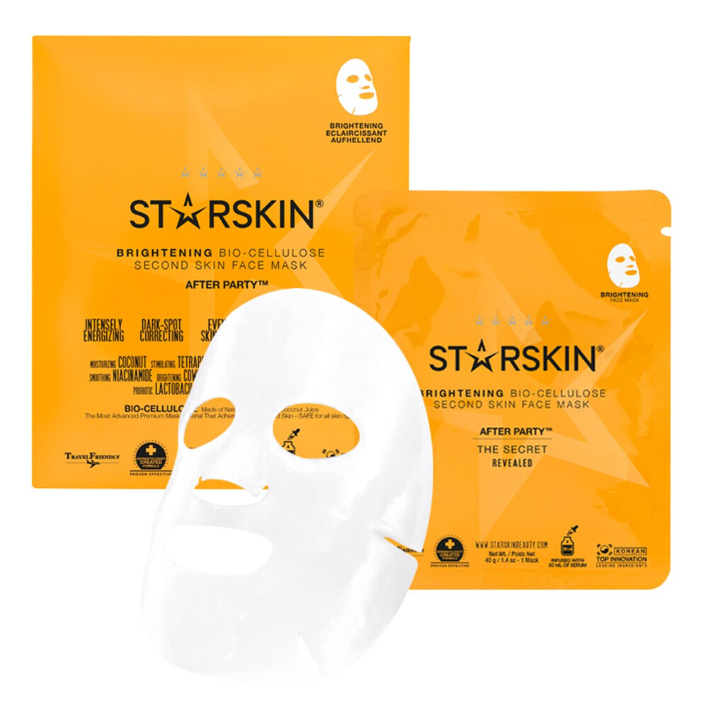 Starskin After Party - Premium Korean Skincare Bio-Cellulose Facial Mask Formulated With Fermented Vitamin-Rich Coconut Juice - Soaked In 30Ml O