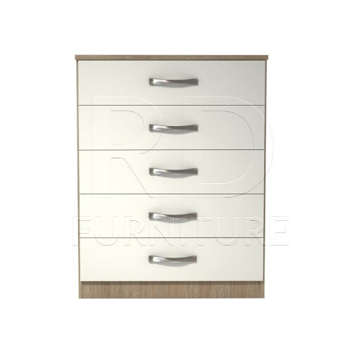 RD Furniture Ready assembled Classic 5 Drawer Chest Oak And White