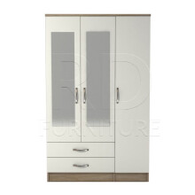 Ready assembled Classic 3 Door 2 Drawer Mirrored Wardrobe Oak And White