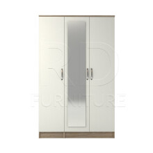 Ready assembled Classic 3 Door Mirrored Wardrobe Oak And White