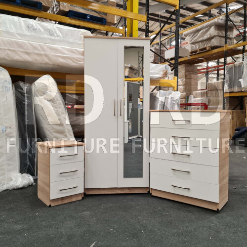RD Furniture Ready assembled Classic 2 Door Mirrored Wardrobe Oak And White 1