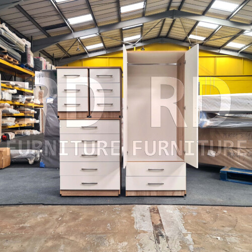 RD Furniture Ready assembled Classic 2 Door 2 Drawer Mirrored Wardrobe Oak And White 2