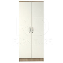 Ready Assembled Classic Oak & White 2-Door Wardrobe with Shelf, Hanging Rail & Castors