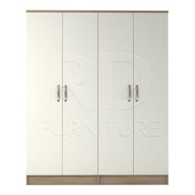 Ready-Assembled Classic 4-Door Wardrobe in Oak & White | 2-Part, Castors, 184x156x50 cm
