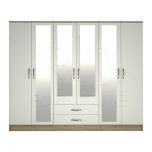 Ready assembled Classic 6 Door 4 Mirror Wardrobe Oak And White