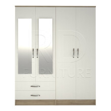 Ready assembled Classic 4 Door 2 Drawer Mirrored Wardrobe Oak And White