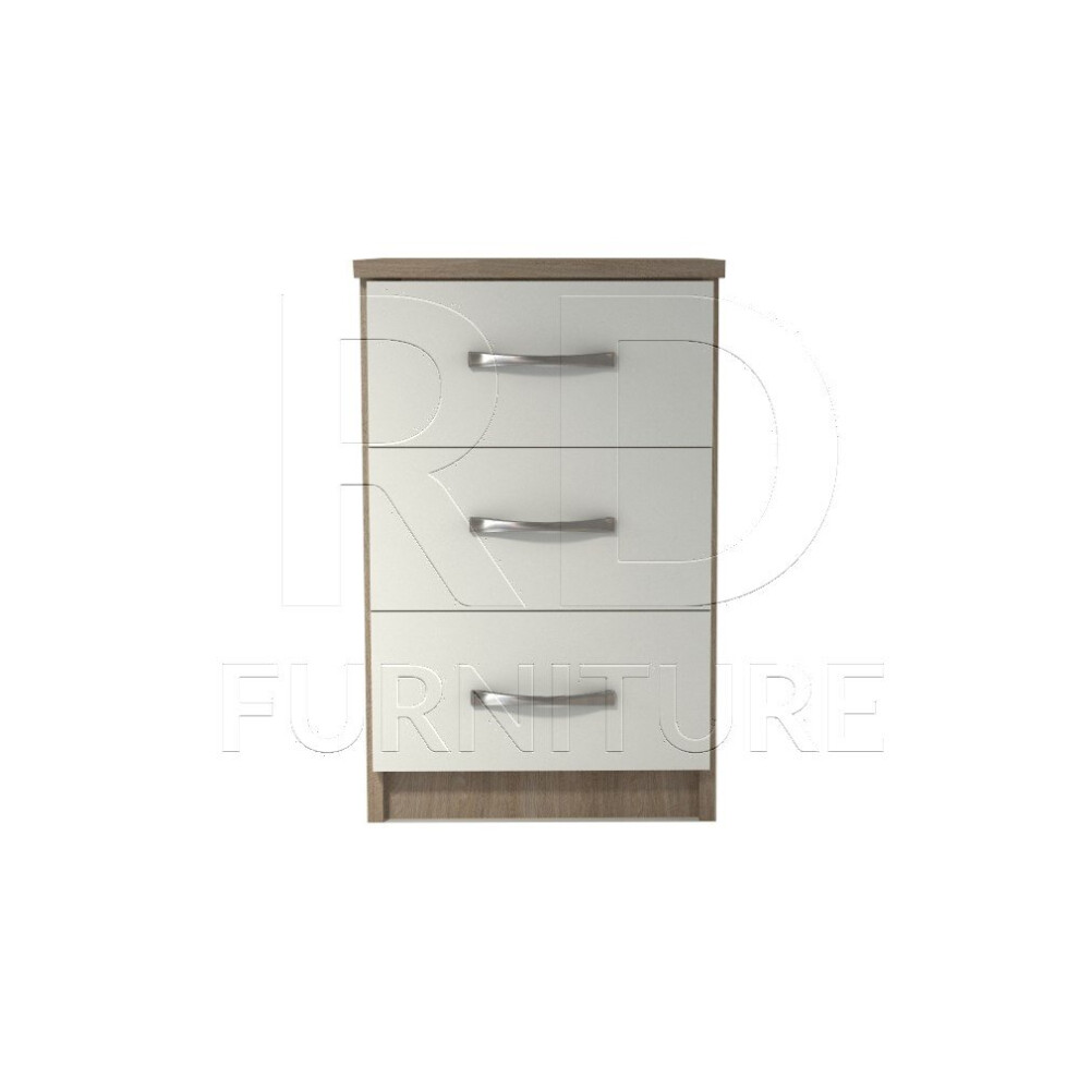 Ready assembled Classic 3 Drawer Bedside Oak And White