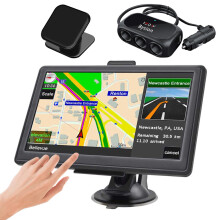 Bysion 5'' Sat Nav Lifetime Map Update UK EU Car Truck HGV LGV GPS Navigation+3 Socket Splitter with Dual USB