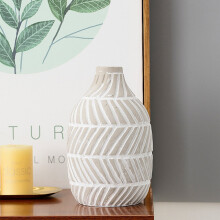 (White) Modern Ceramic Vase Geometric Flower Pot Basket Home Decor