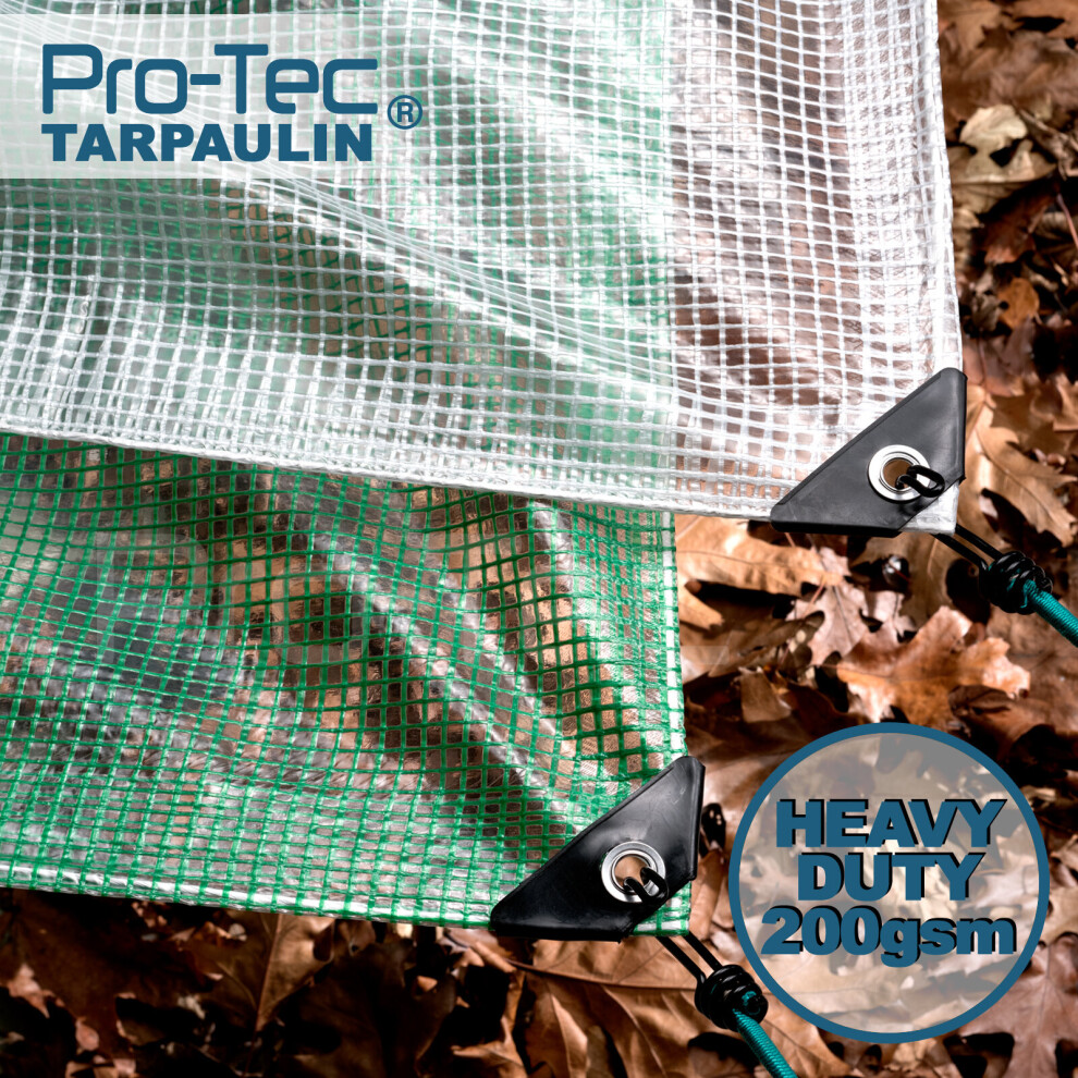 (Green Mesh, 10ft x 10ft) 200gsm Heavy Duty Reinforced Mesh Clear Tarpaulin