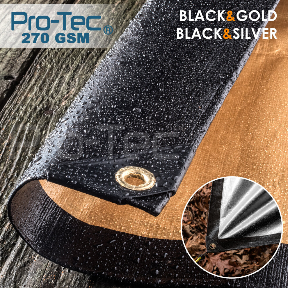 (Black & Gold, 8ft x 10ft) 270GSM Tarpaulin Extra Heavy Duty Waterproof Ground Sheet Cover
