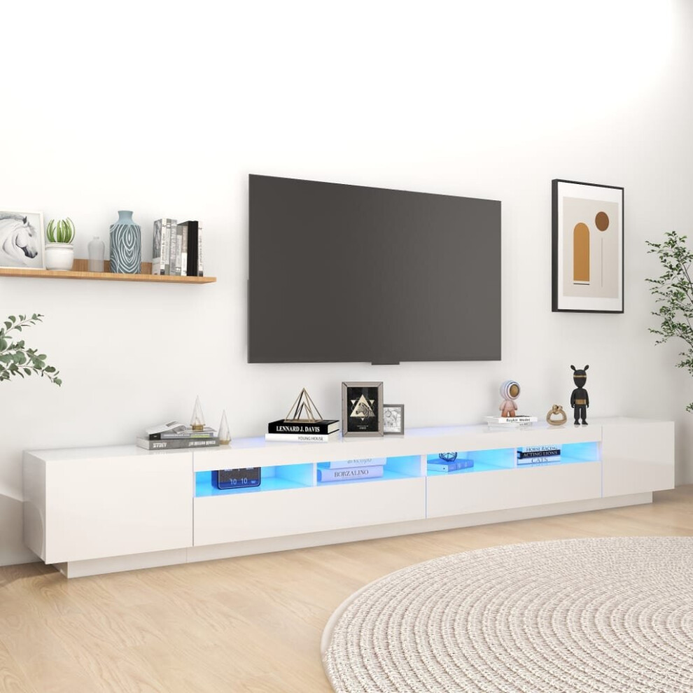 vidaXL TV Cabinet with LED Lights High Gloss White 300x35x40 cm TV Stand Set