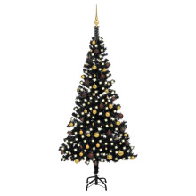 vidaXL Artificial Pre-lit Christmas Tree with Ball Set Xmas Tree Black PVC