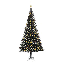 vidaXL Artificial Pre-lit Christmas Tree with Ball Set Xmas Tree Black PVC