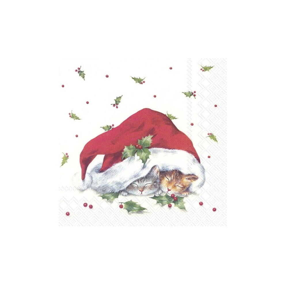 Paper Napkins Sweet Christmas Cats Disposable Festive Cocktail Party Serviettes