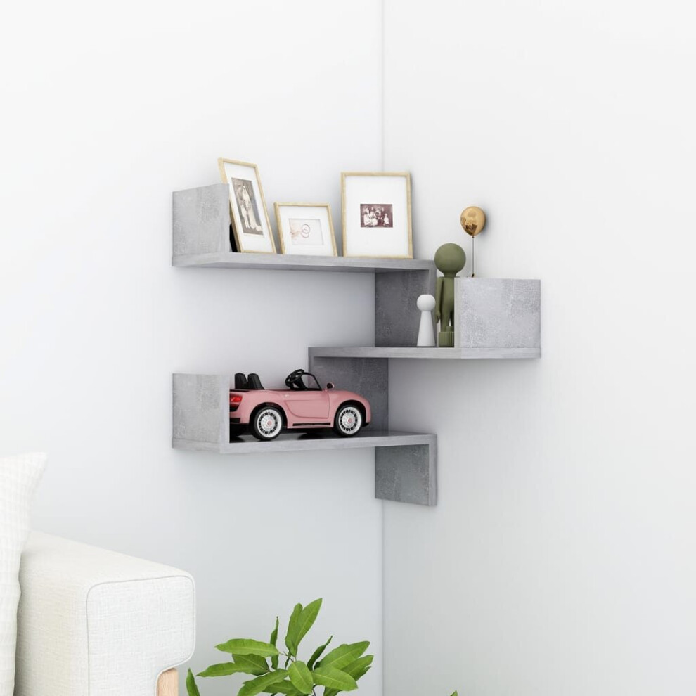 vidaXL Wall Corner Shelf Concrete Grey Engineered Wood Wall-Mounted Shelf Unit