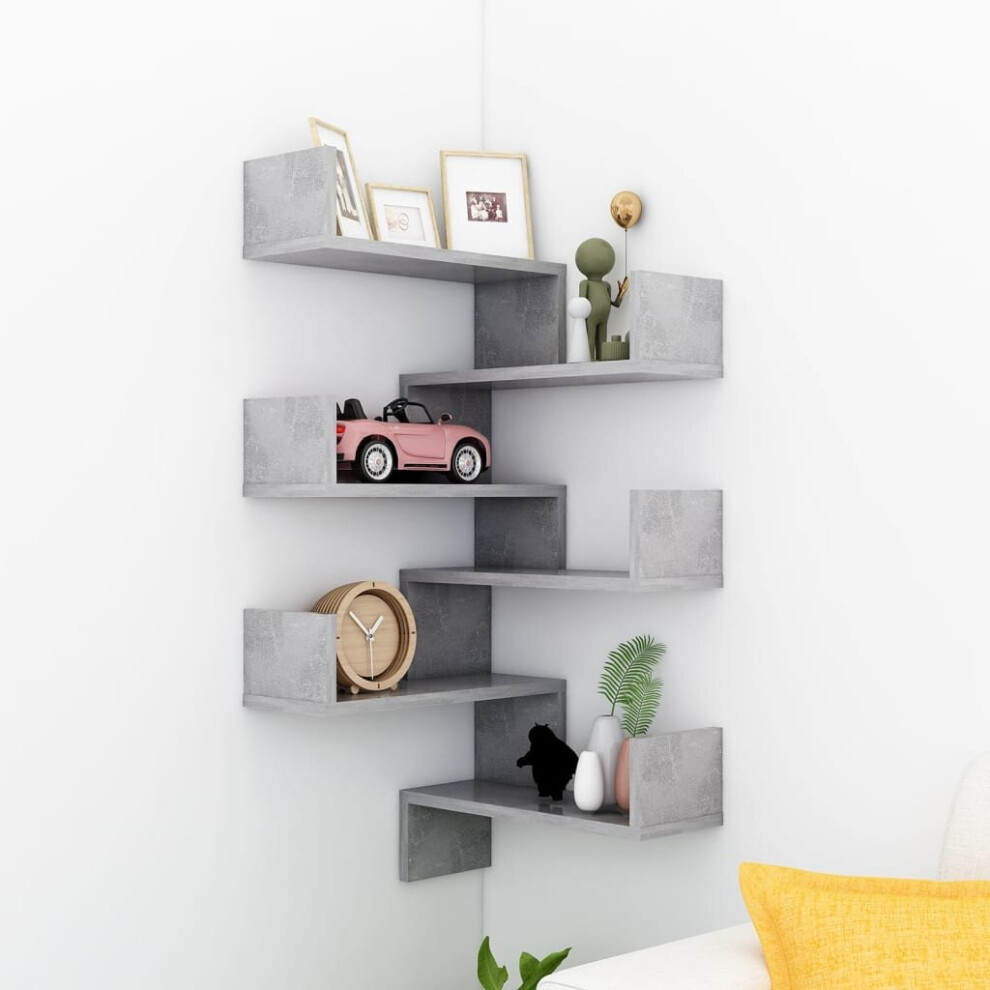 vidaXL 2x Wall Corner Shelves Concrete Grey Chipboard Home Hanging Shelf Unit