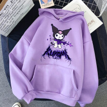 (Purple, M) Kawaii Kuromi Hoodie Grunge Gothic Punk Cartoon Print Loose Harajuku Tops